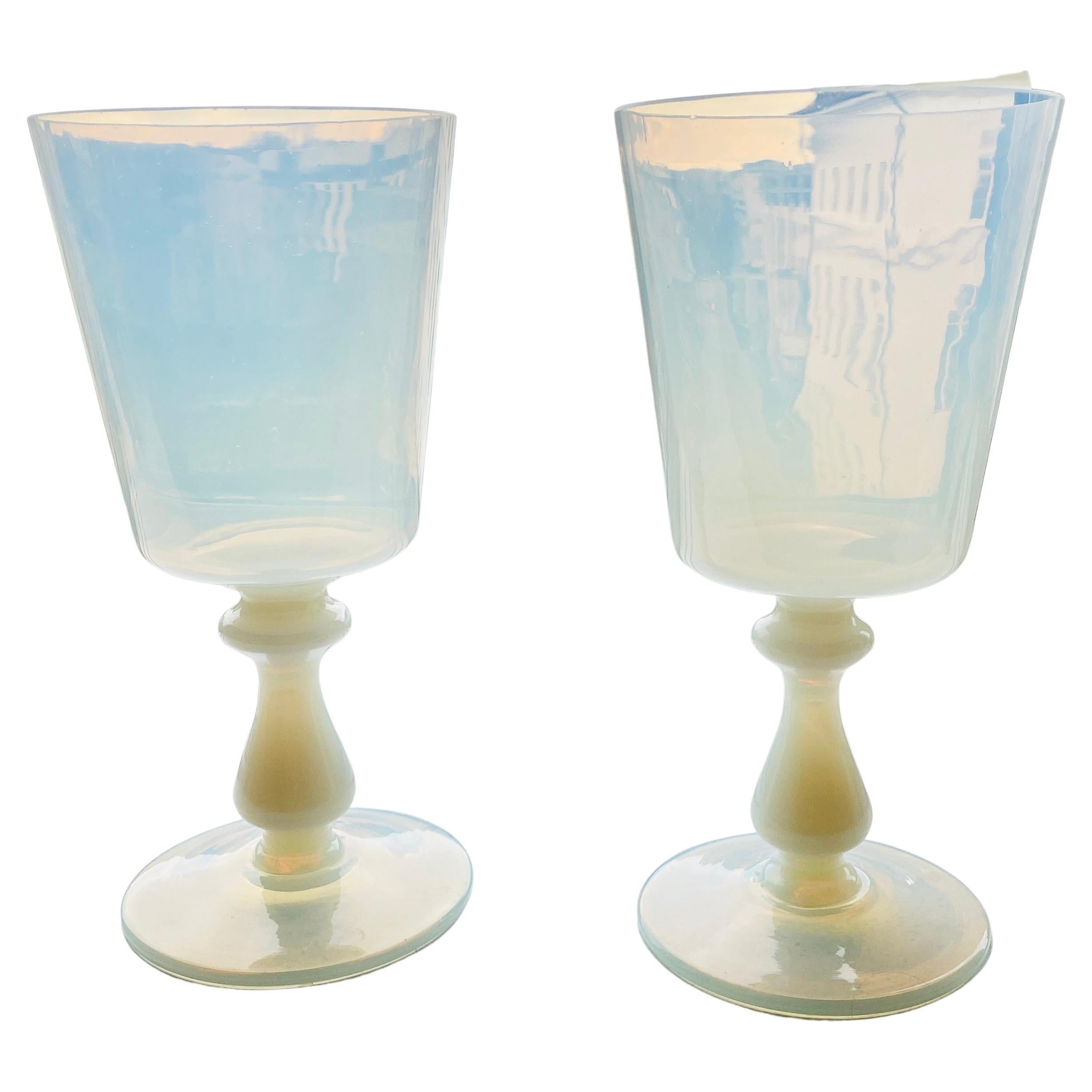 Pair of Large Danish Vaseline Opaline Wine Glass or Vases In Good Condition For Sale In Haddonfield, NJ
