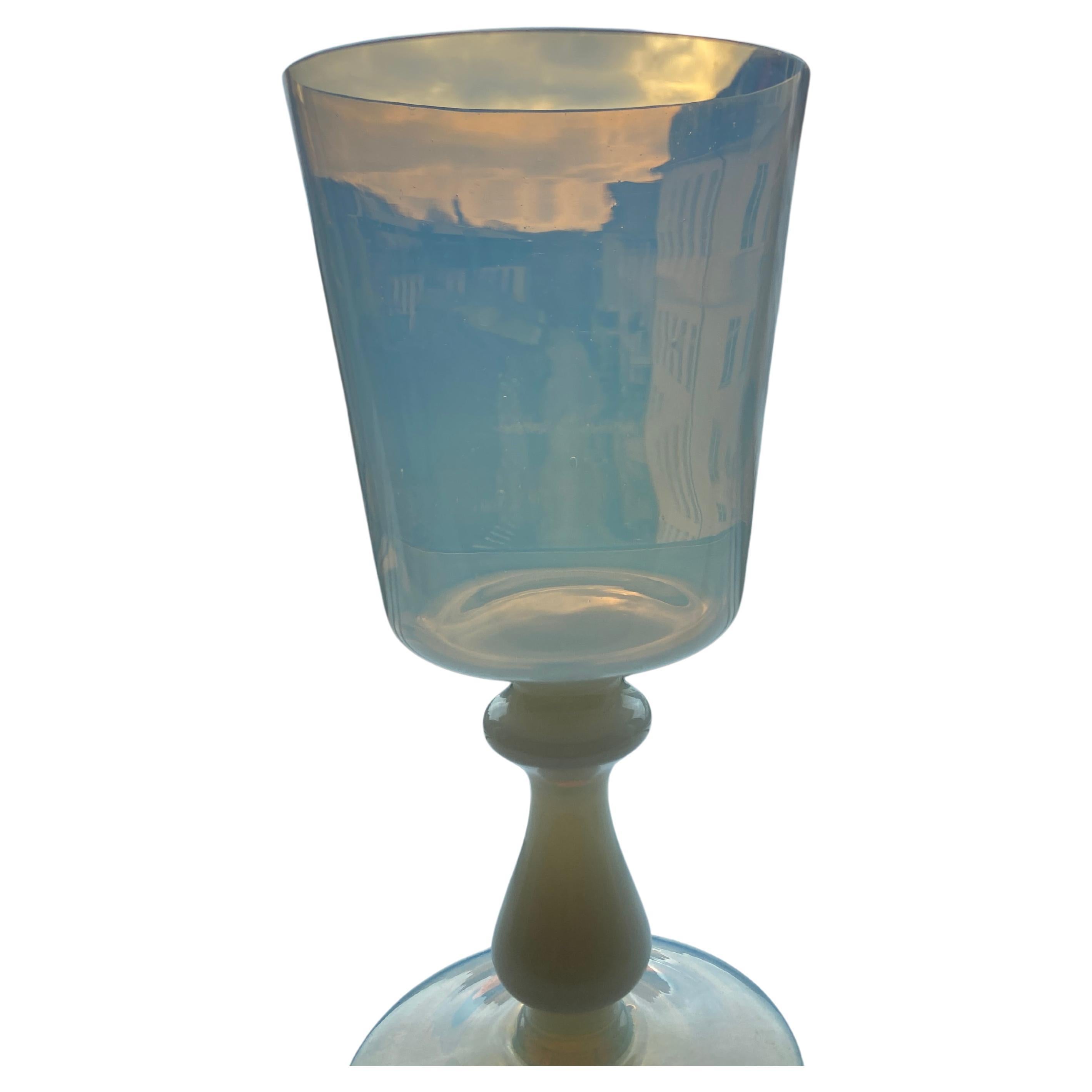 Pair of Large Danish Vaseline Opaline Wine Glass or Vases For Sale 1