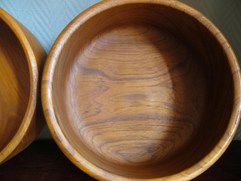 Pair of Large Danish Vintage Hand Moulded and Organic Shaped Teak Bowls