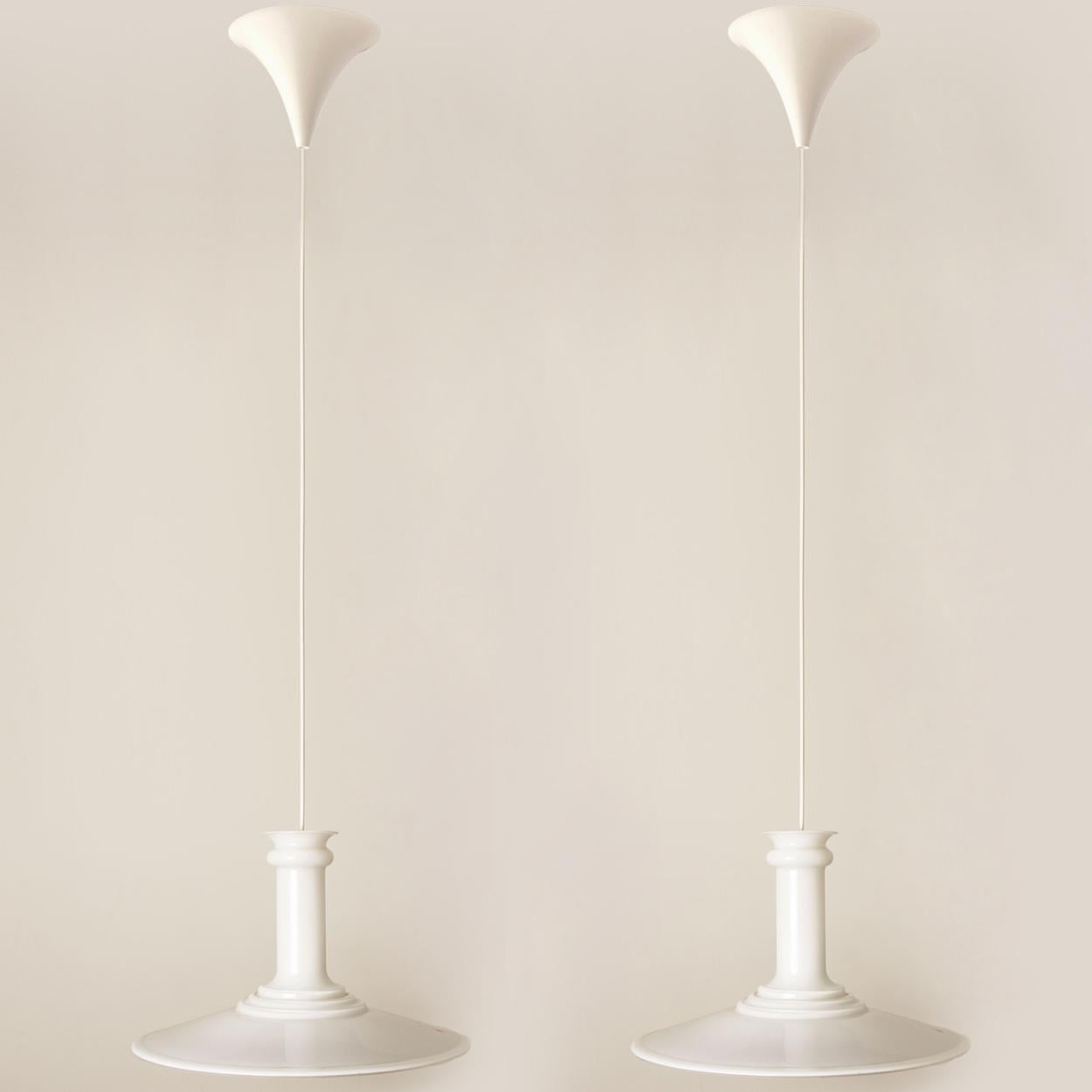 Pair of Large Danish White Mouth Glass Pendants by Holmegaard, 1970 14