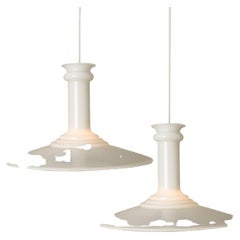Pair of Large Danish White Mouth Glass Pendants by Holmegaard, 1970