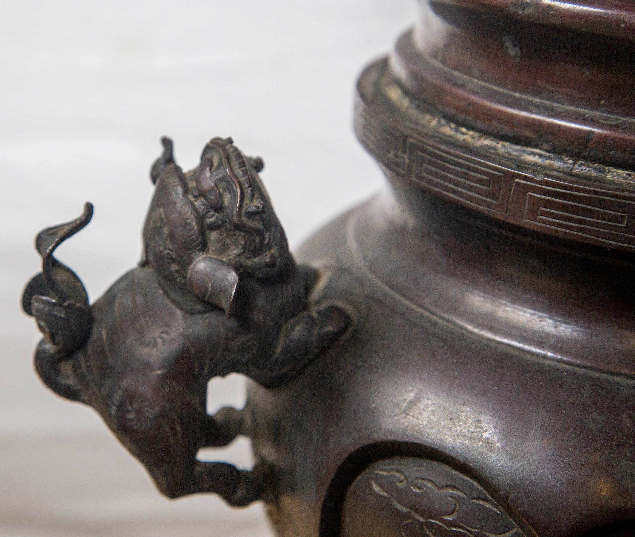19th Century Pair of Large, Dark Patinated Bronze Japanese Vases, Previously Lamps For Sale