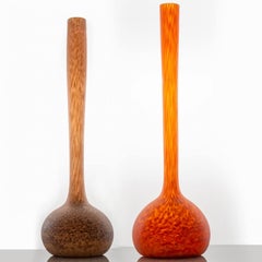 Pair of Large Daum De Latte Soliflore Vases, Orange Pâte de Verre, France
