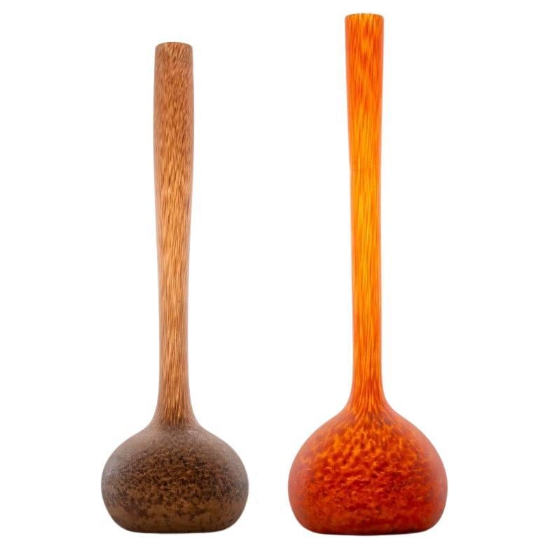 Pair of Large Daum De Latte Soliflore Vases, Orange Pâte de Verre, France im Angebot