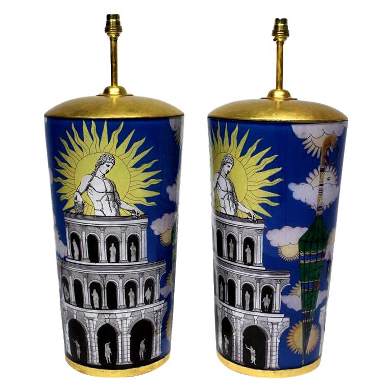 Pair of Large Declamania Lamps in the Manner of Fornasetti
