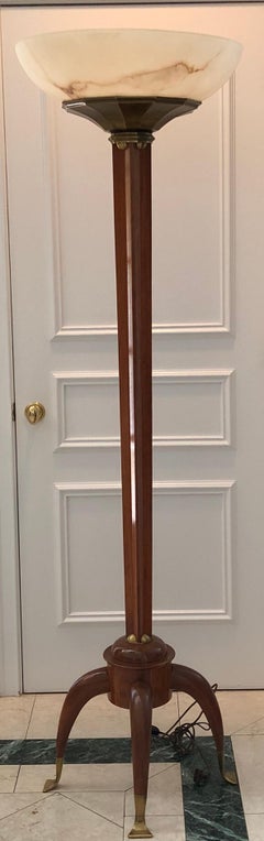 Pair of Large Deco Torcheres in the Vienna Style in Cherry with Brass Fittings