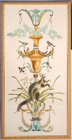 Paar große dekorative Chelsea House Aquarell Wild Life Gemälde auf Seide