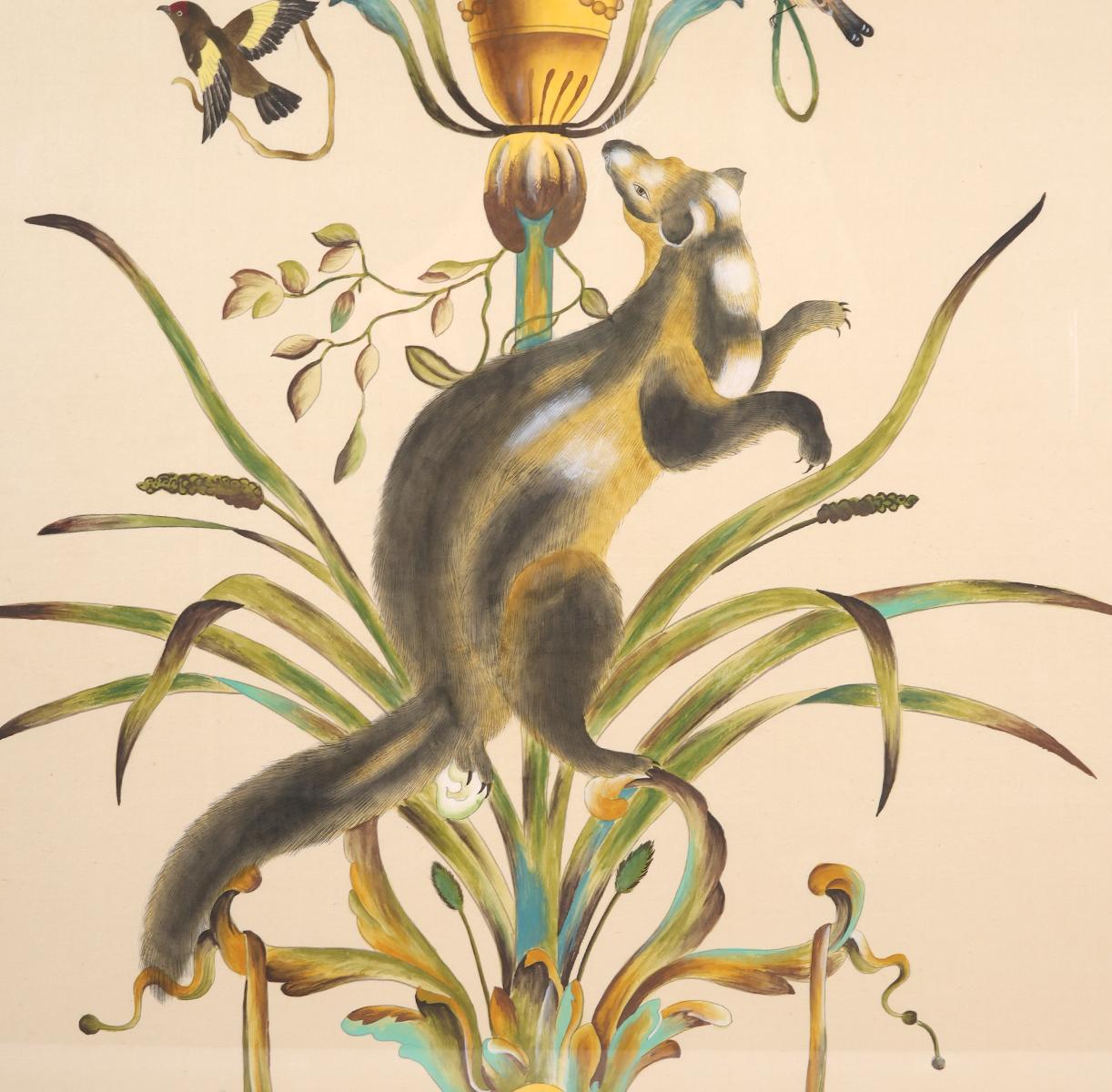 Paire de grandes peintures décoratives de Chelsea House à l'aquarelle, sur soie, représentant la vie sauvage en vente 2
