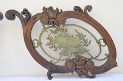 Pair of Large Decorative Elements in Carved Wood and Wrought Iron