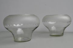Pair of Large Decorative Honeycomb Midcentury Glass Bowl Vases