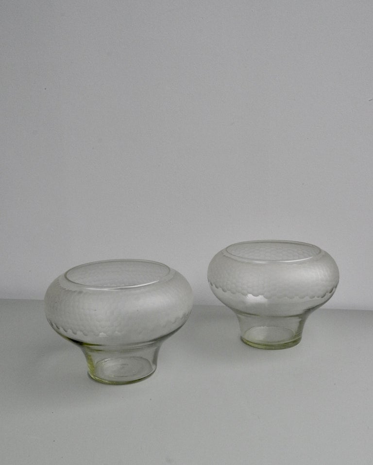 Pair of Large Decorative Midcentury Glass Bowl Vases For Sale