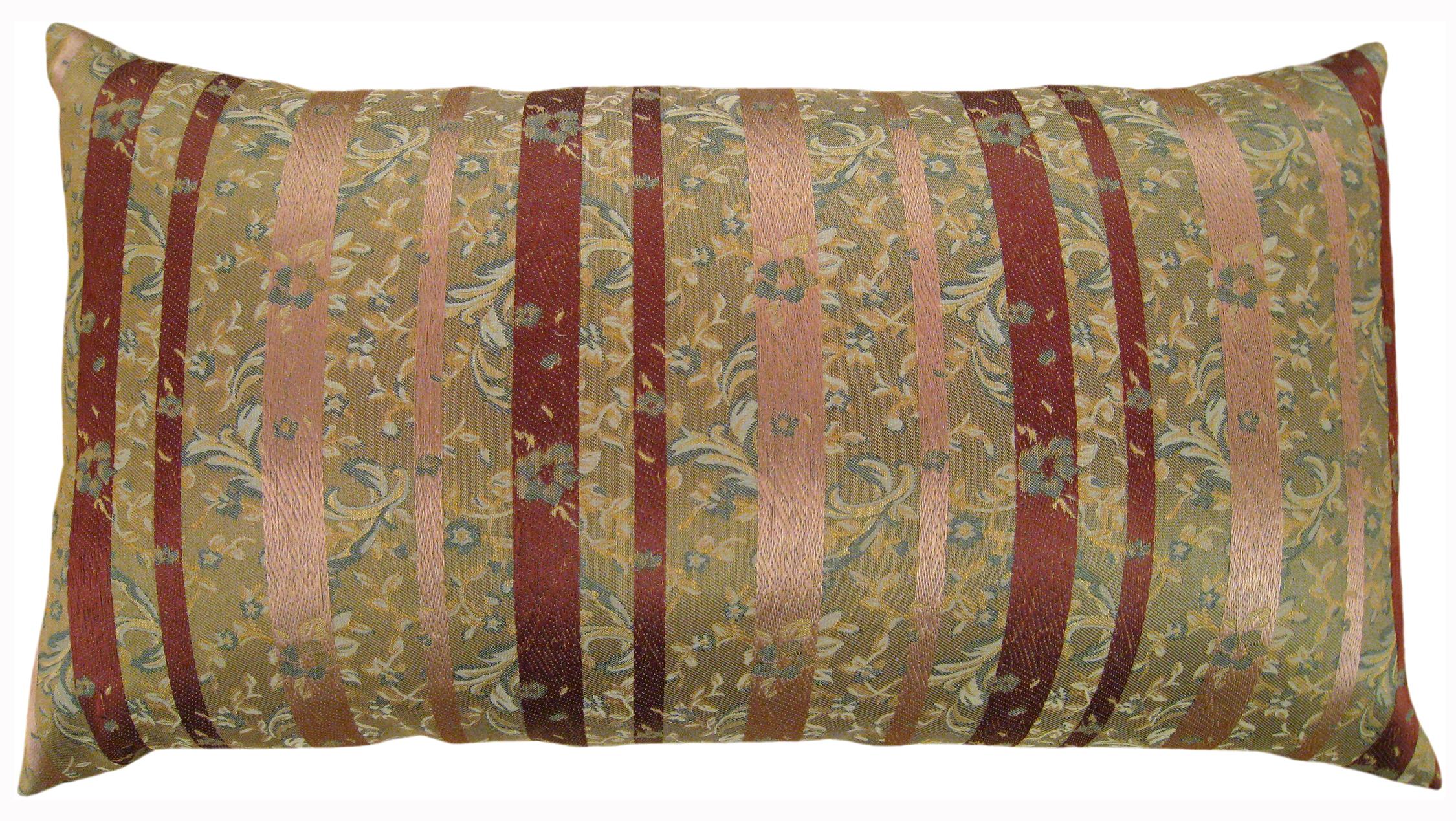 American Pair of Large Decorative Satin Pillows w/ Vintage Striped Brocade on Both Sides For Sale