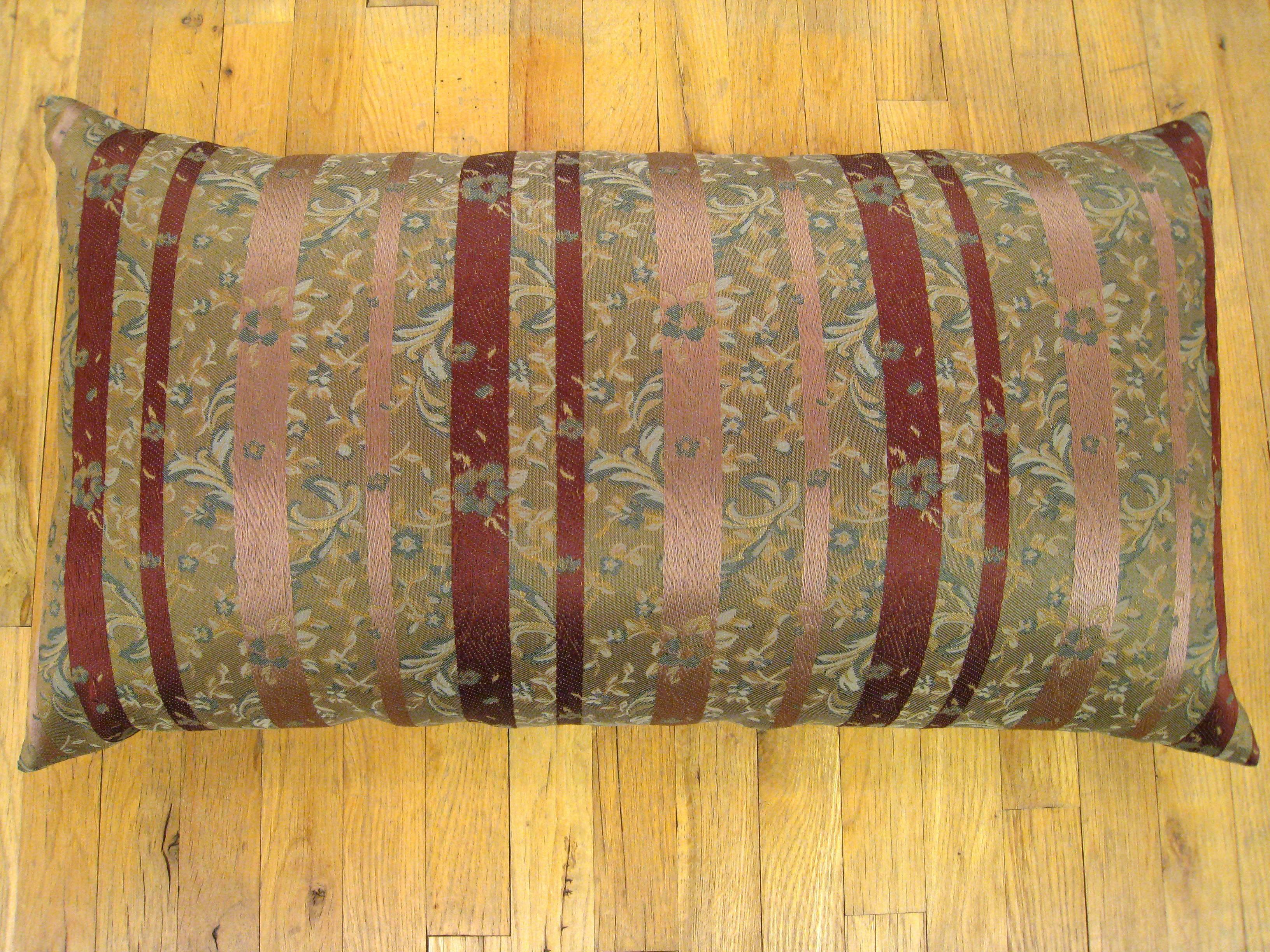 Pair of Large Decorative Satin Pillows w/ Vintage Striped Brocade on Both Sides In Excellent Condition For Sale In New York, NY