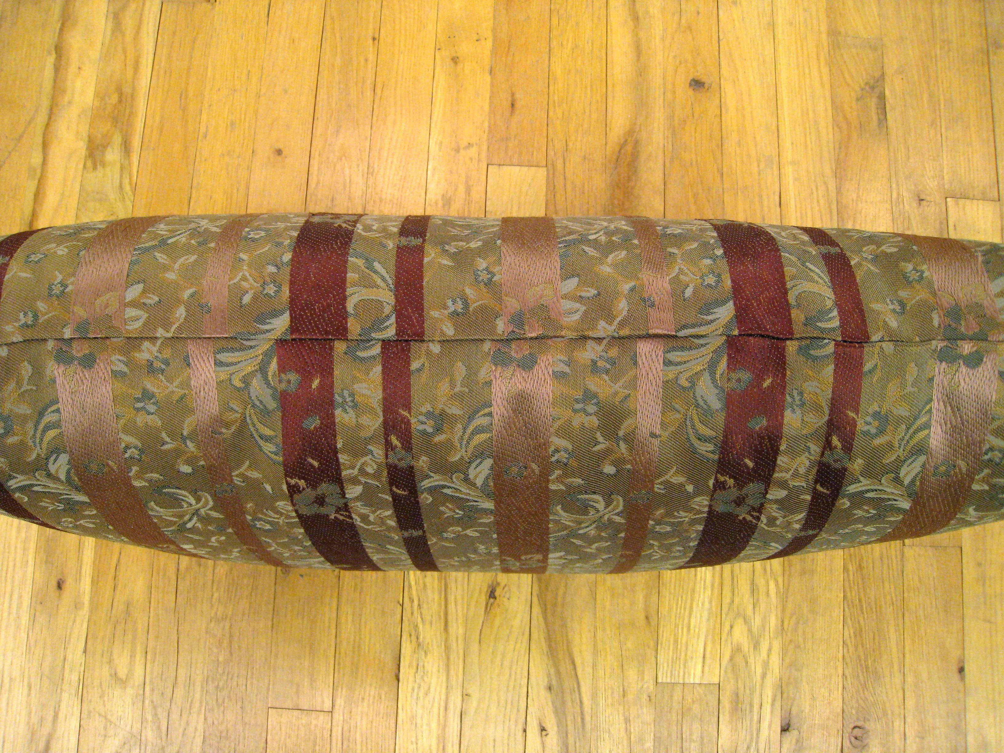 Mid-20th Century Pair of Large Decorative Satin Pillows w/ Vintage Striped Brocade on Both Sides For Sale