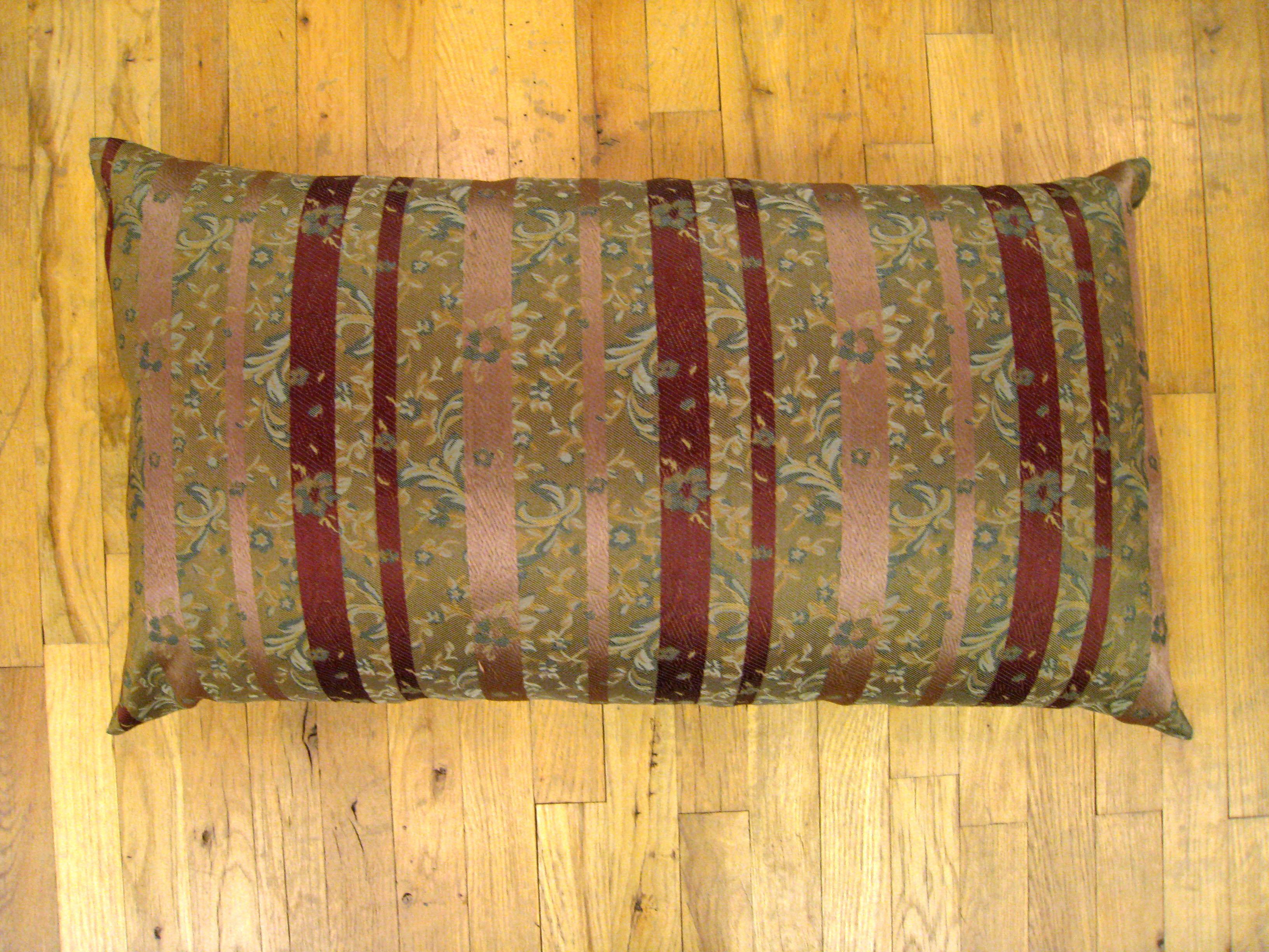 Pair of Large Decorative Satin Pillows w/ Vintage Striped Brocade on Both Sides For Sale 2