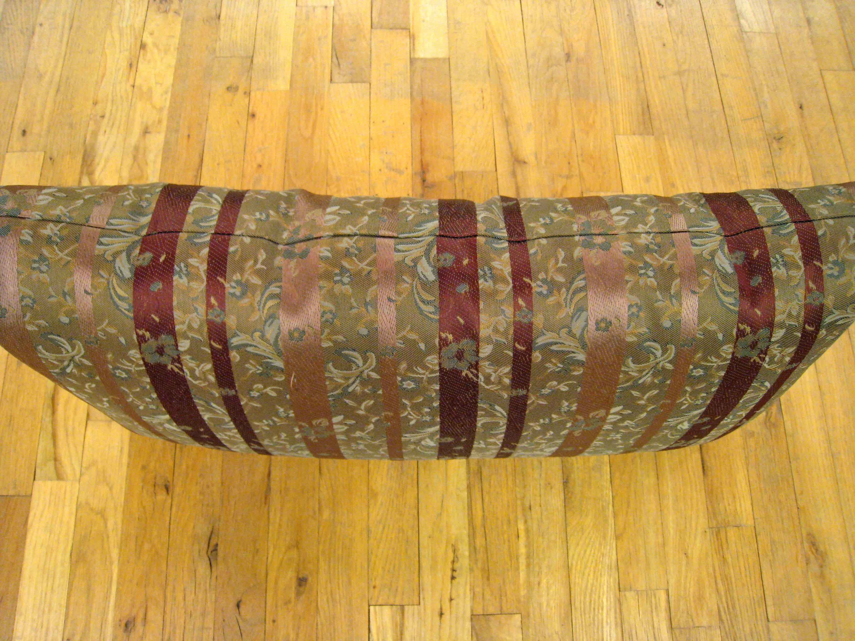 Pair of Large Decorative Satin Pillows w/ Vintage Striped Brocade on Both Sides For Sale 3