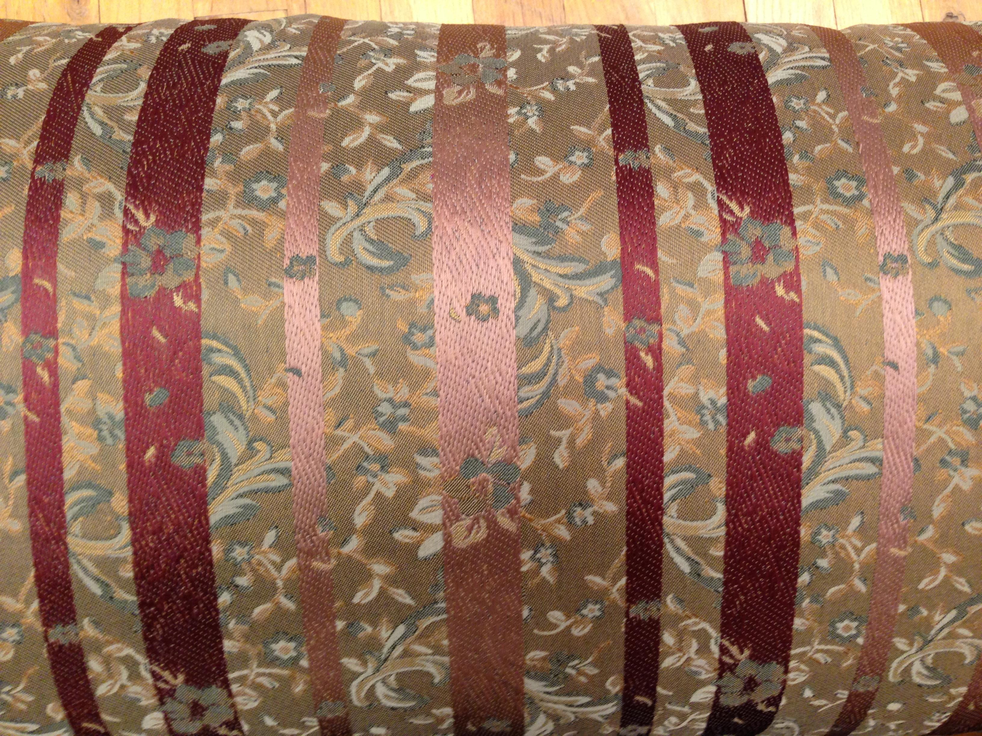 Pair of Large Decorative Satin Pillows w/ Vintage Striped Brocade on Both Sides For Sale 4