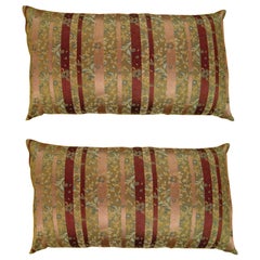 Pair of Large Decorative Satin Pillows w/ Vintage Striped Brocade on Both Sides