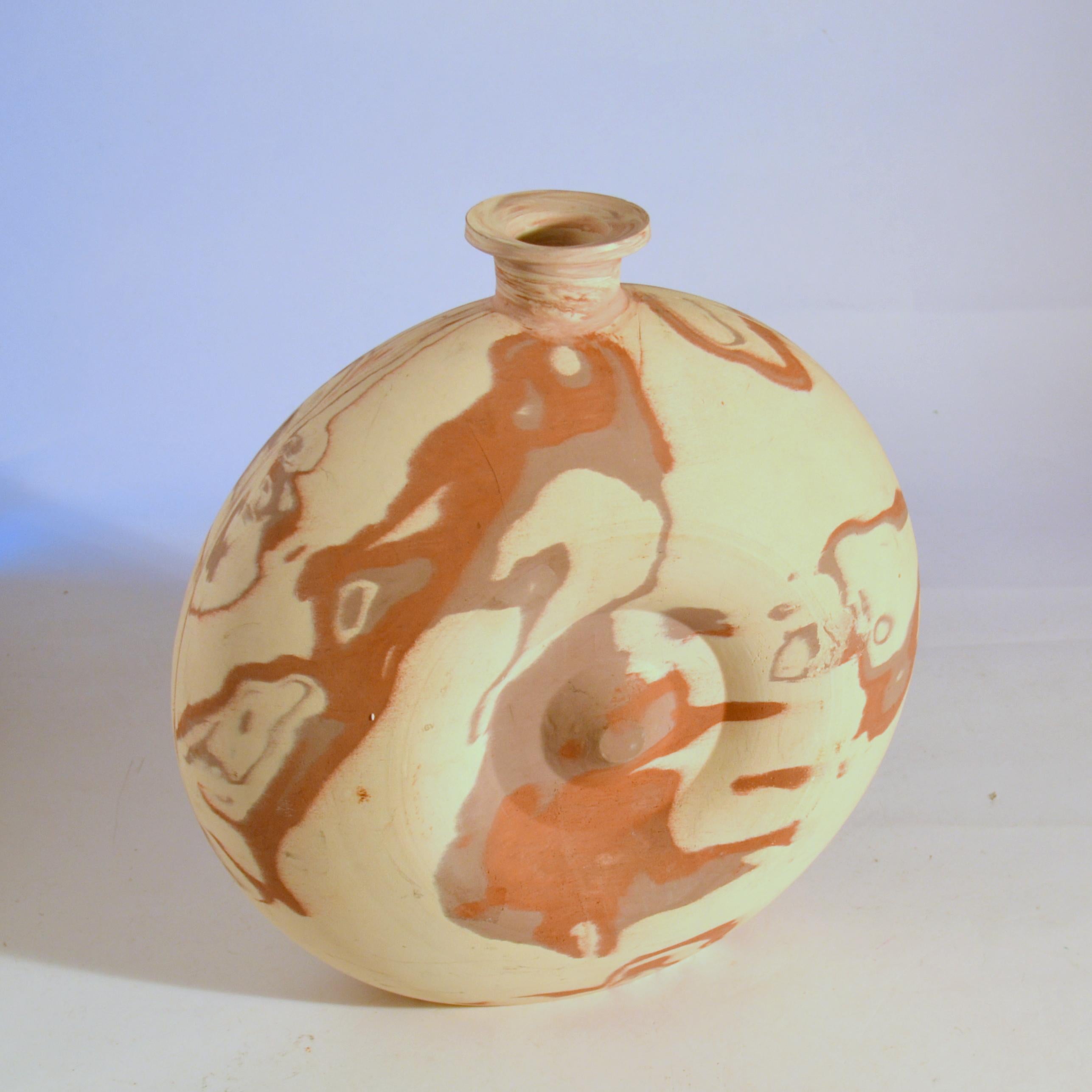 20th Century Pair of Large Decorative Studio Pottery Vases Marbled in Earth Tones  For Sale