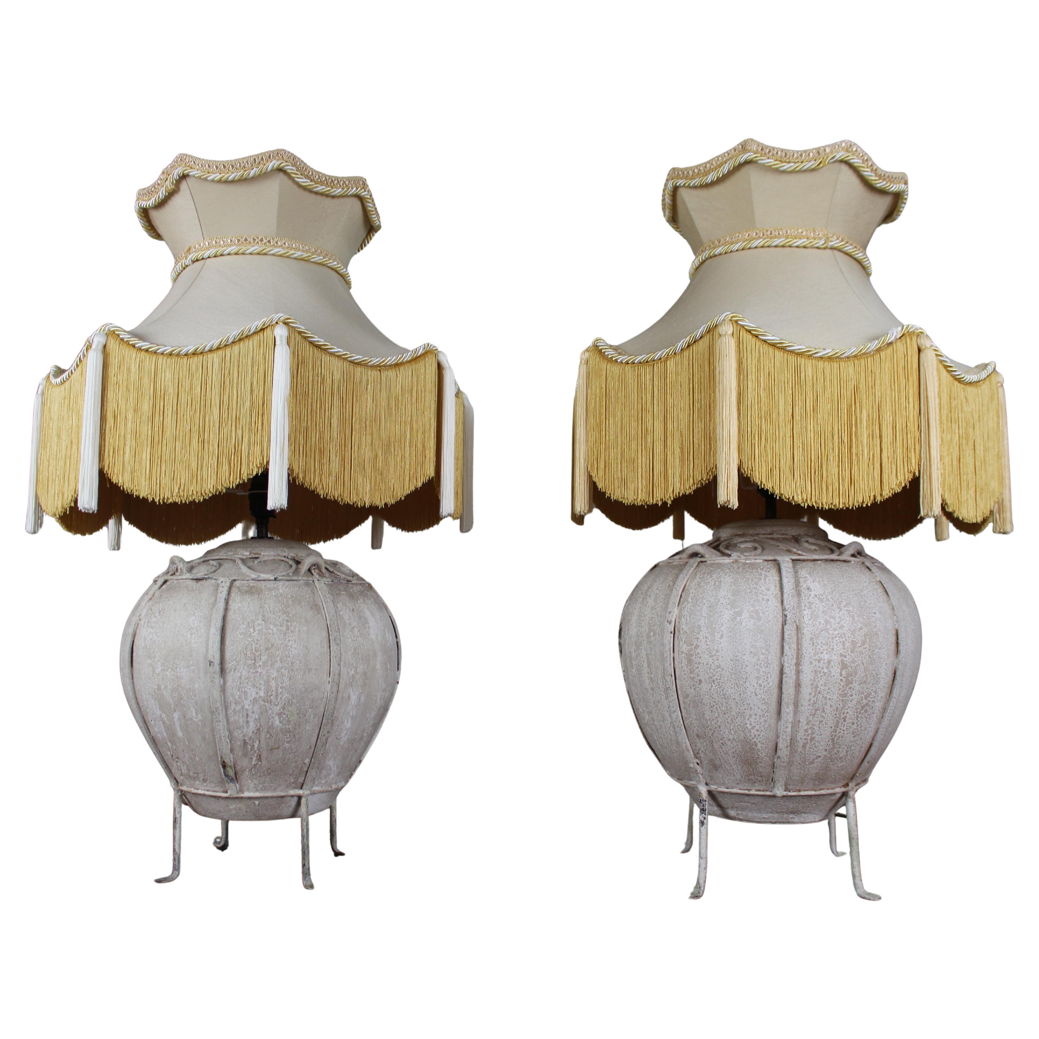 Pair of Large Decorative Table Lamps with Handmade Silk-Lined Shades