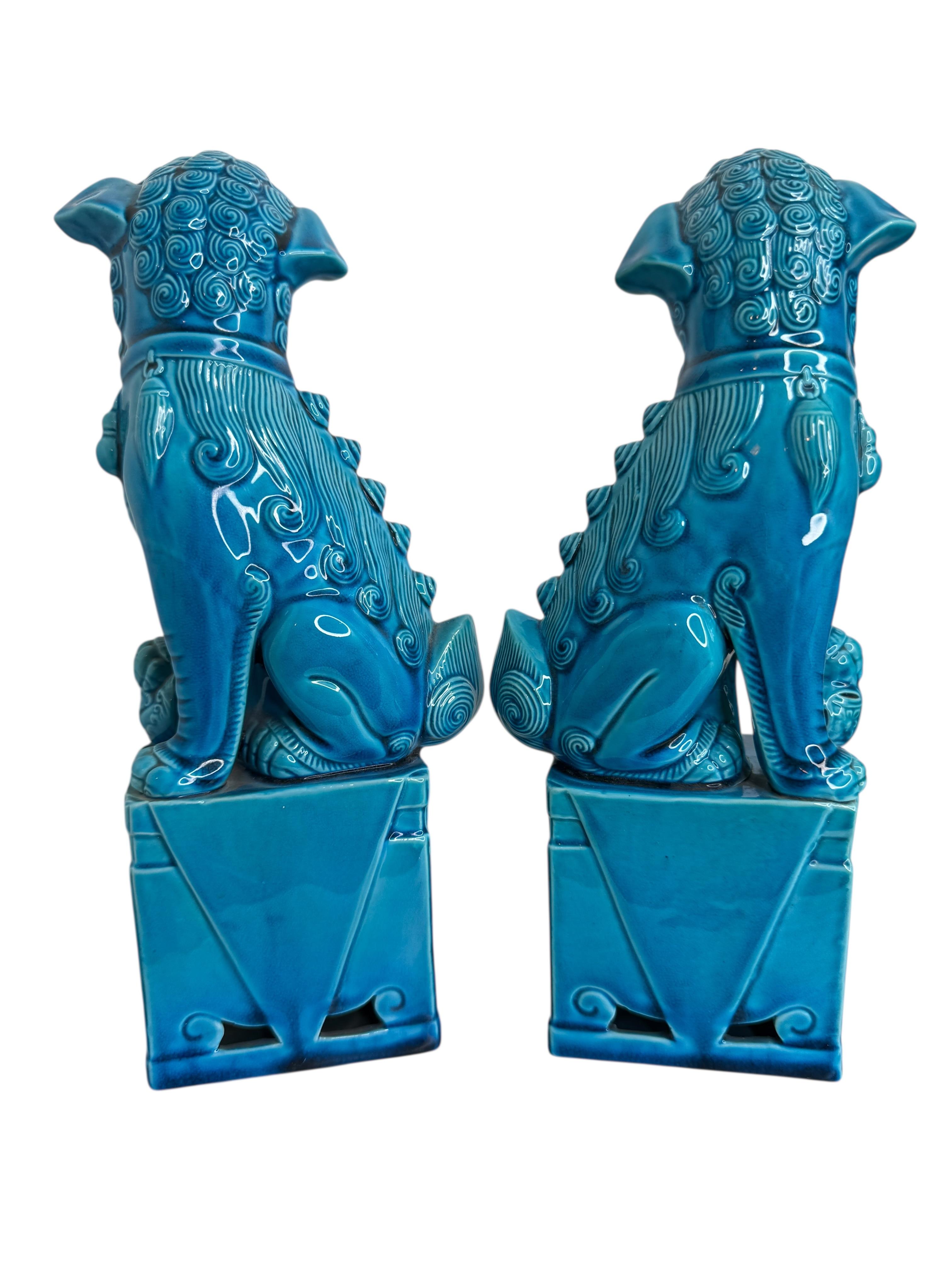 Late 20th Century Pair of large Decorative Turquoise Blue Foo Dogs Sculptures, Ceramic Statue