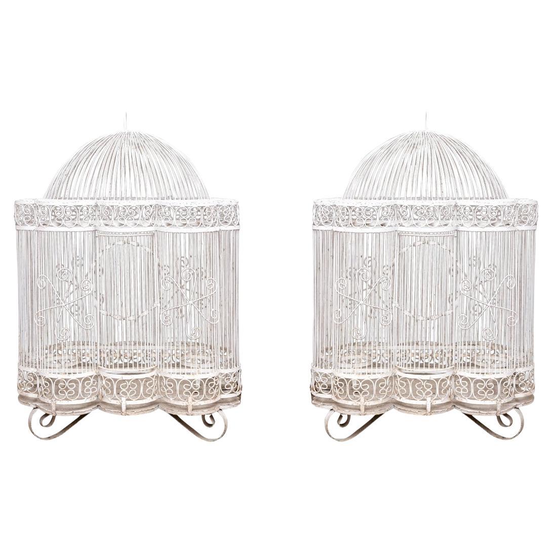 Pair Of Large Decorative Vintage Wire Bird Cages