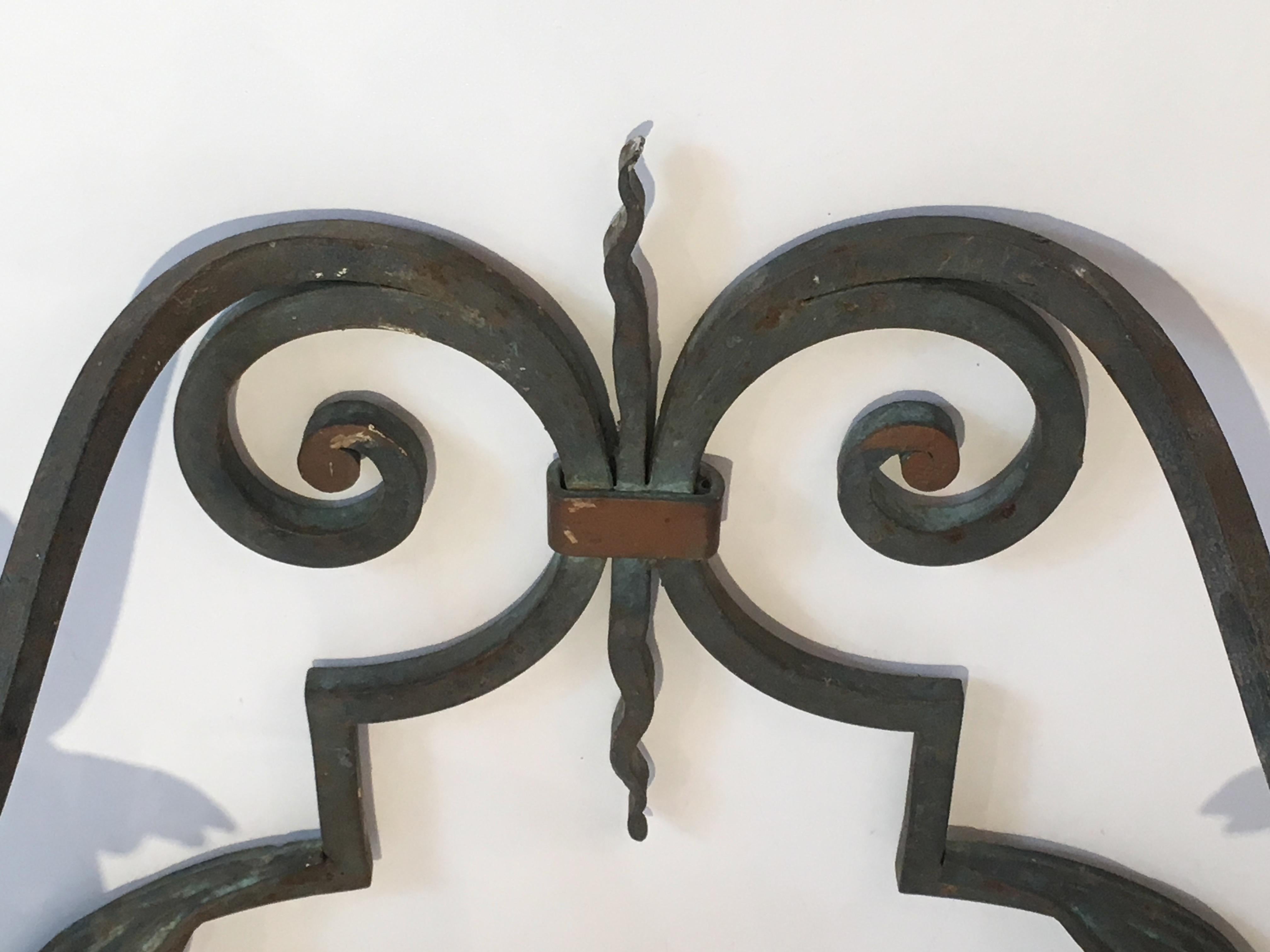 Pair of Large Decorative Wrought Iron Wall Sconces, French, circa 1950 For Sale 2