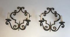 Pair of Large Decorative Wrought Iron Wall Sconces, French, circa 1950