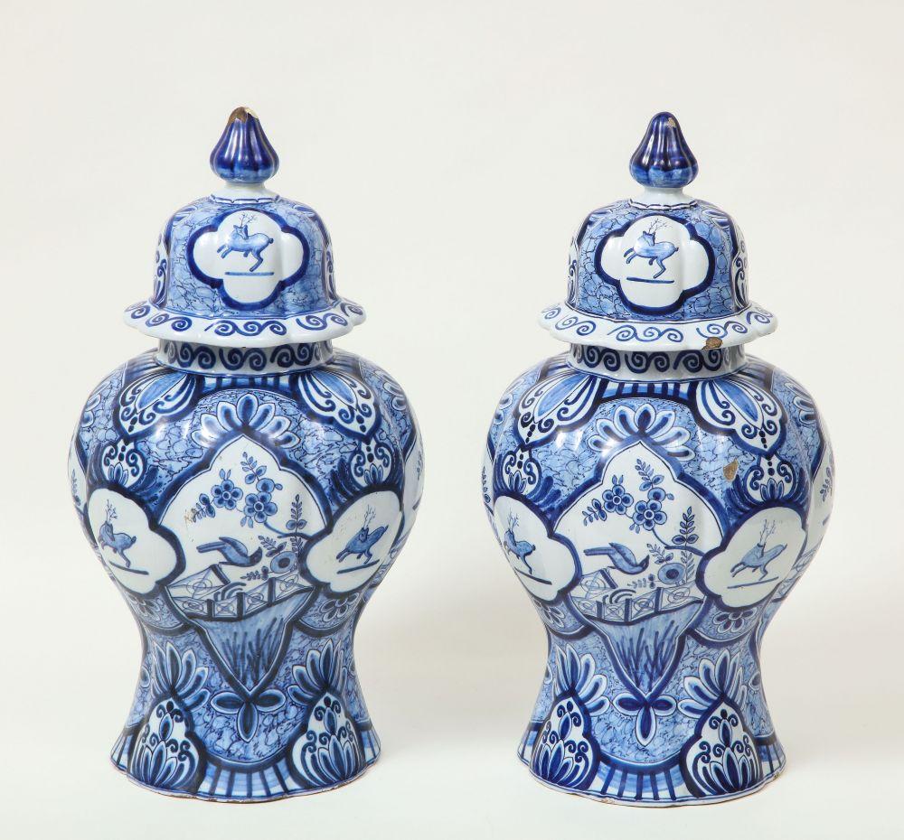 Pair of Large Delft Covered Vases For Sale 5