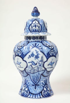 Pair of Large Delft Covered Vases