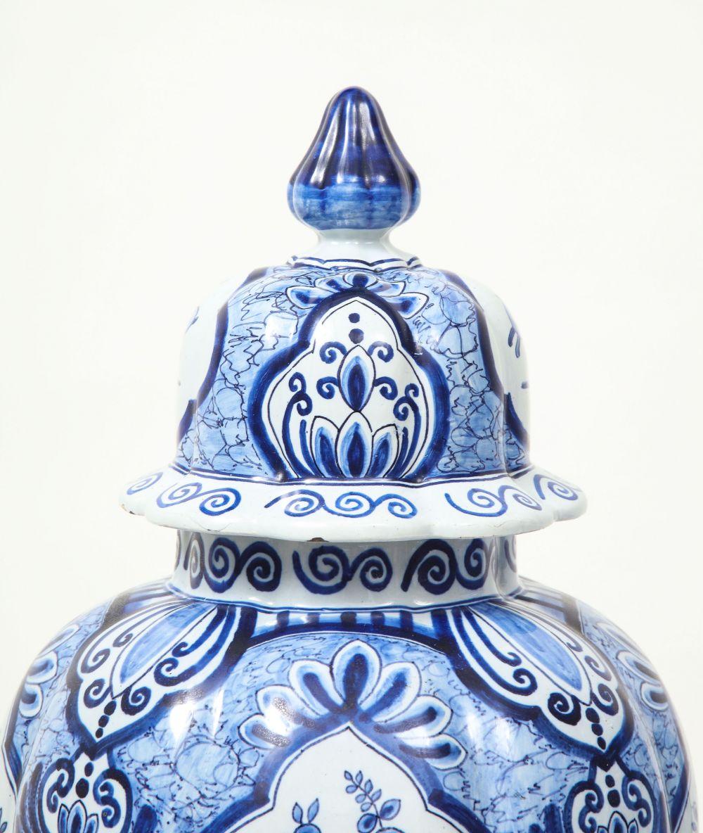 Hand-Painted Pair of Large Delft Covered Vases For Sale