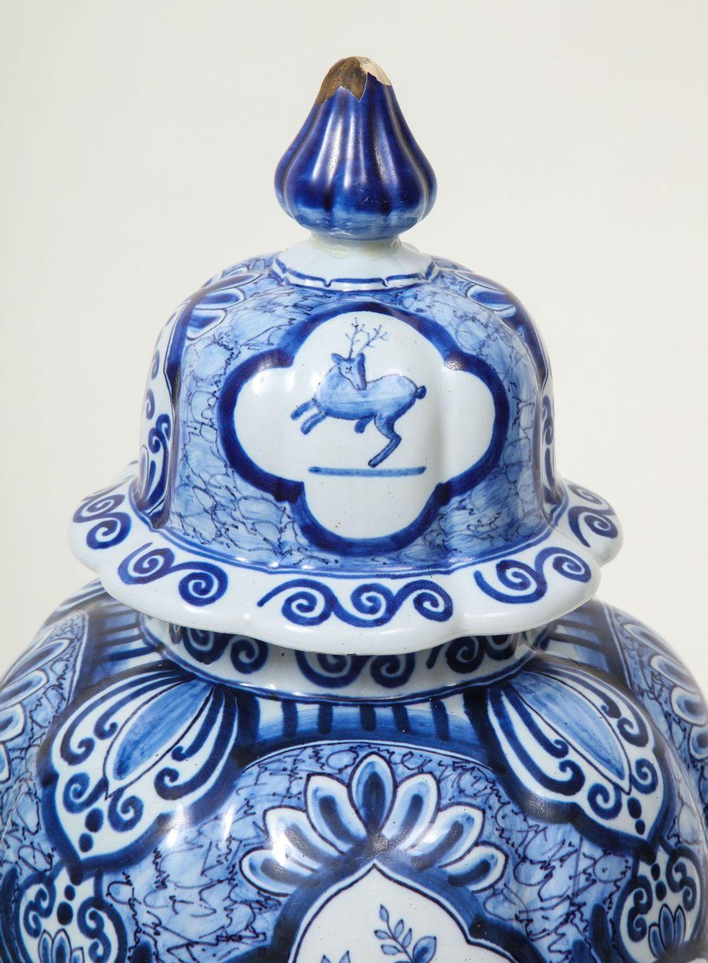 20th Century Pair of Large Delft Covered Vases For Sale