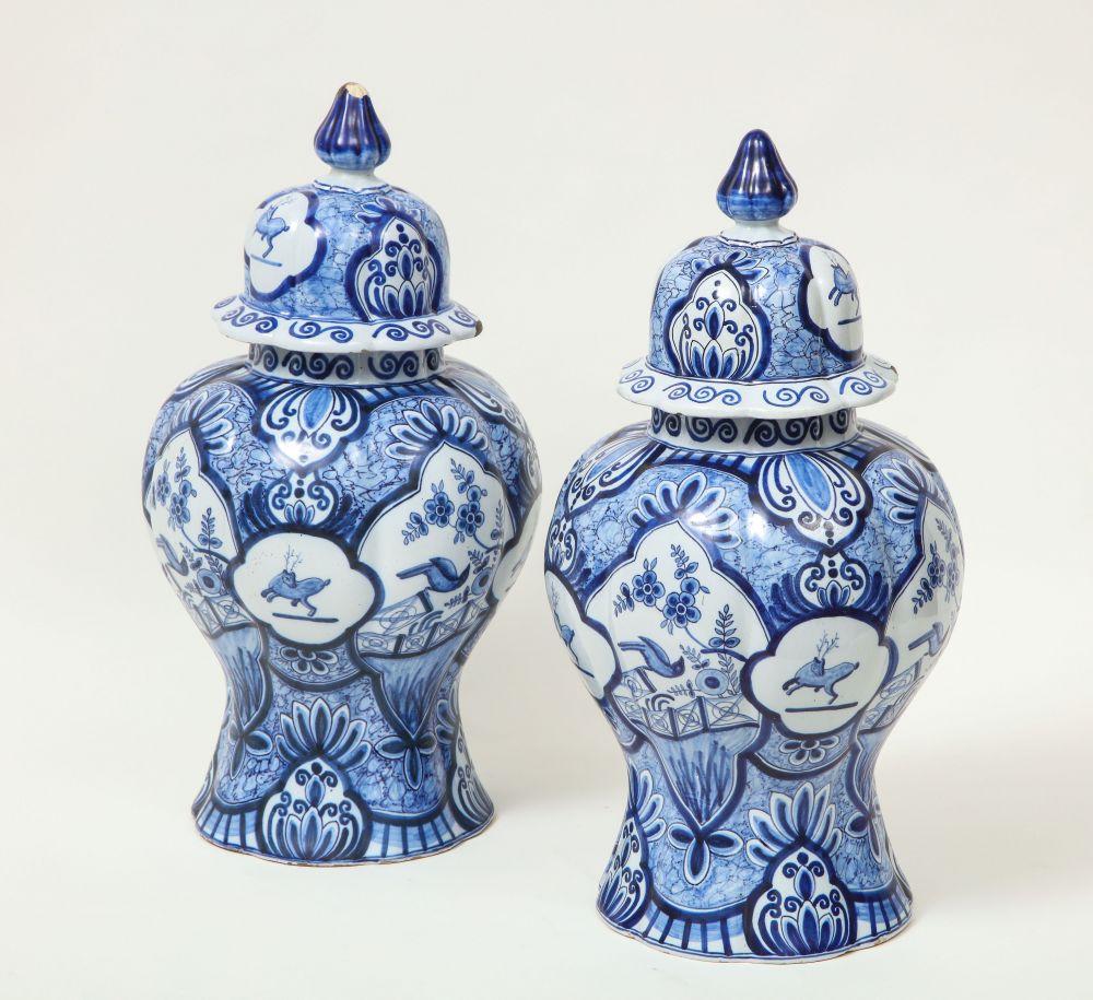 Pair of Large Delft Covered Vases For Sale 3