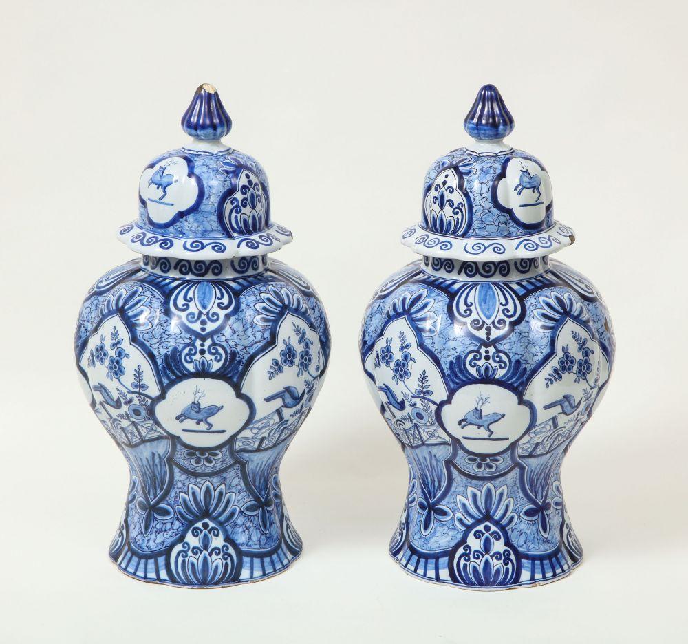 Pair of Large Delft Covered Vases For Sale 4