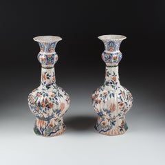 Pair of Large Delft Desvres Garlic Neck Vase
