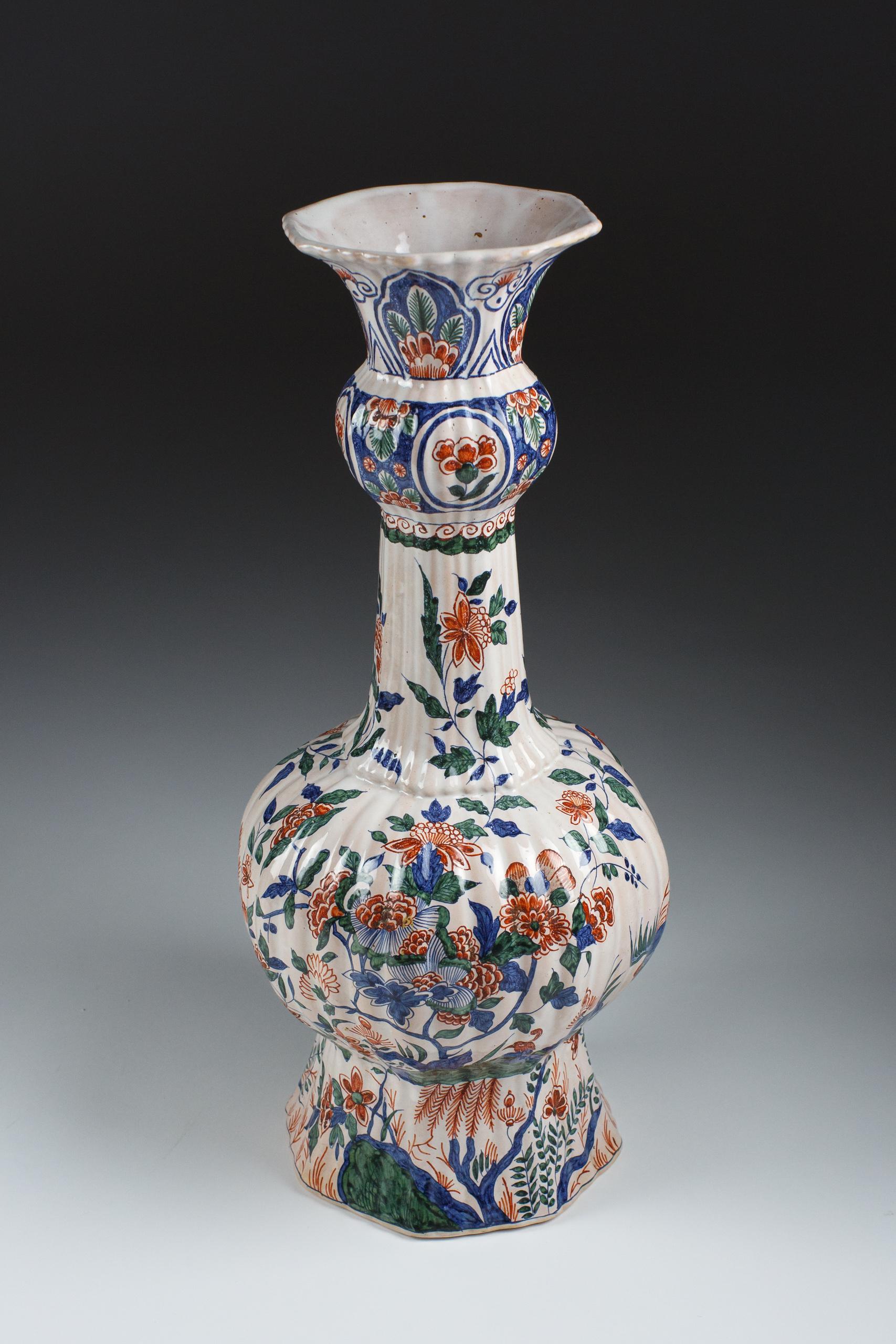 Glazed Pair of Large Delft Desvres Garlic Neck Vase For Sale