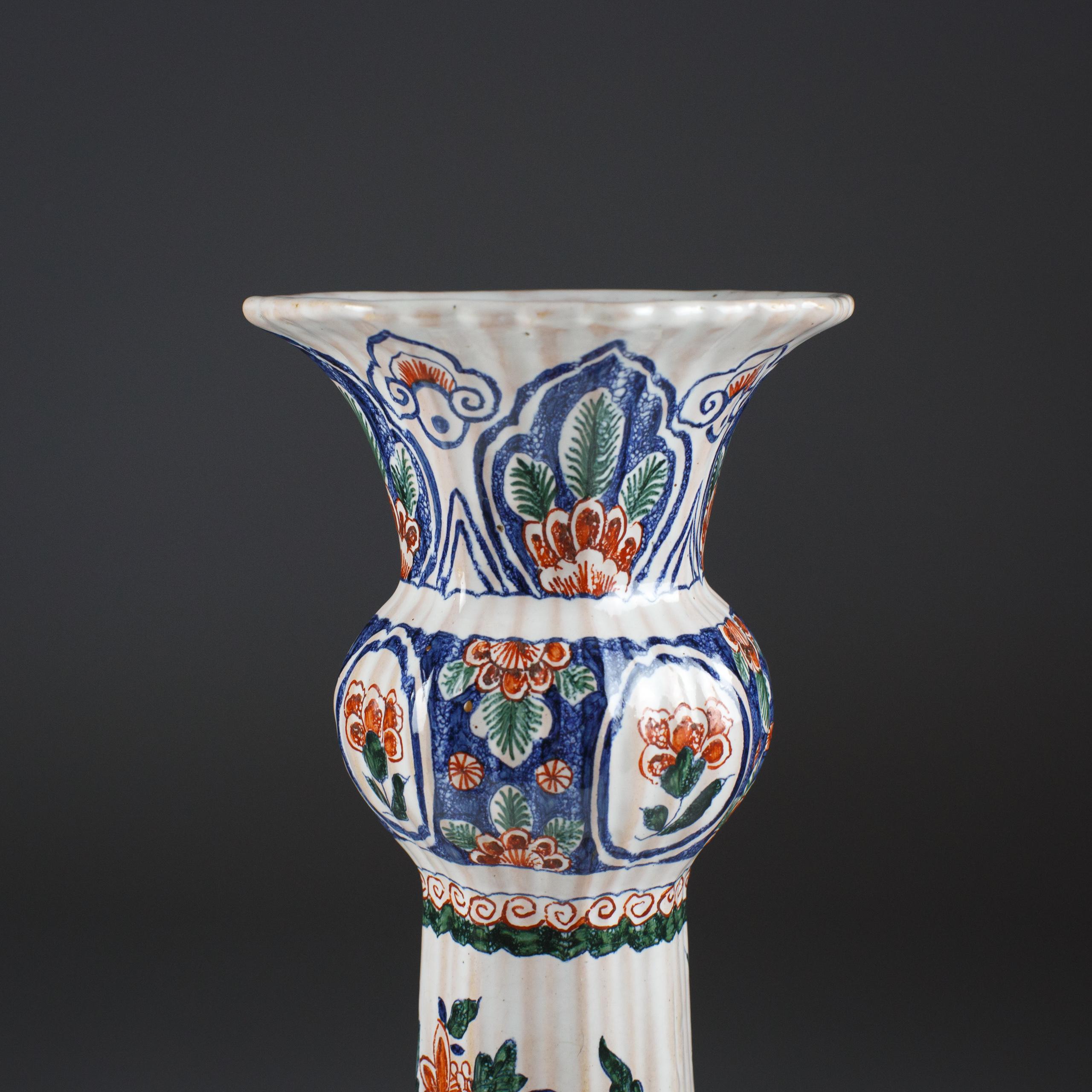 Pair of Large Delft Desvres Garlic Neck Vase In Good Condition For Sale In Pease pottage, West Sussex