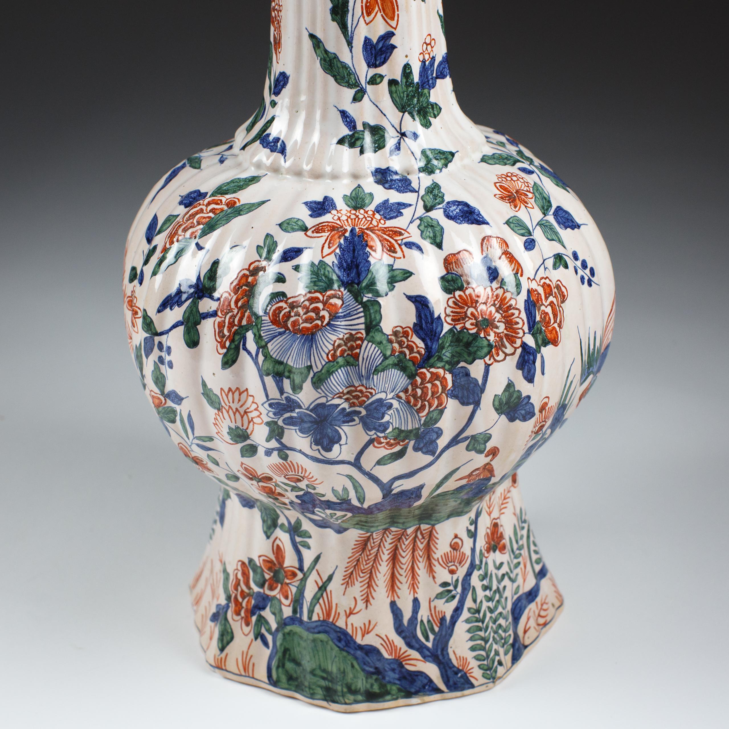 Stoneware Pair of Large Delft Desvres Garlic Neck Vase For Sale