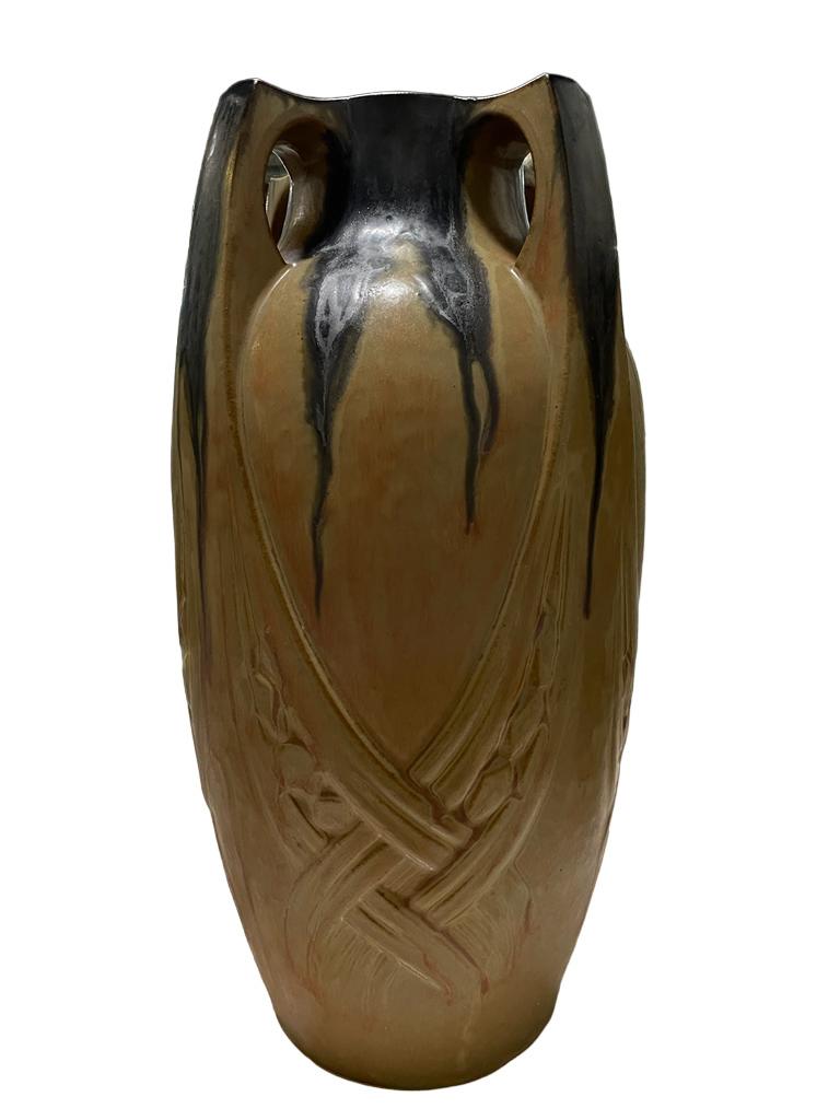 Paar große Denbac Französisch Art Nouveau Grès Flamme Keramik Vase im Angebot 4