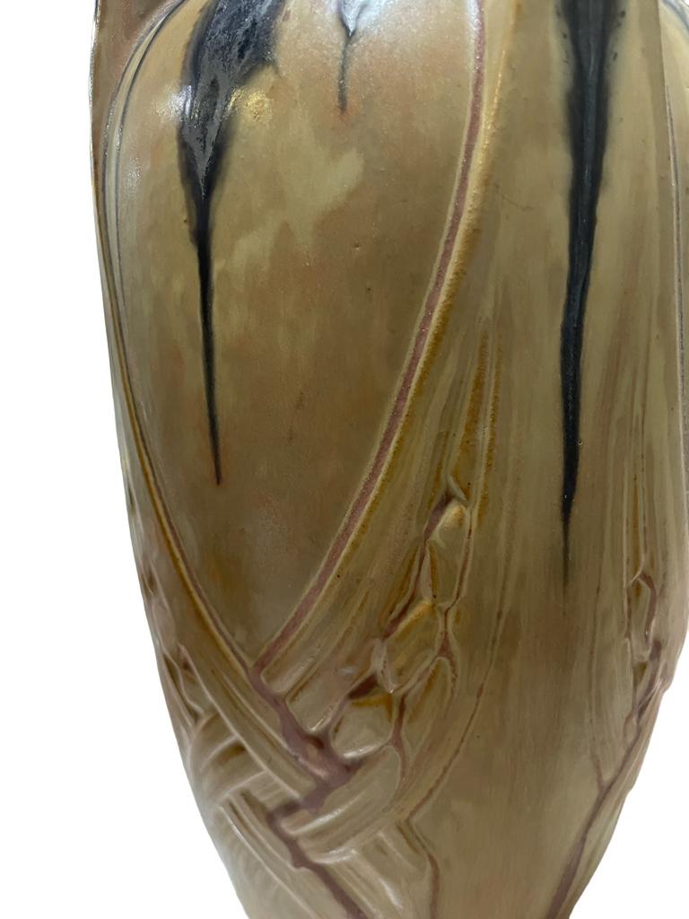 Paar große Denbac Französisch Art Nouveau Grès Flamme Keramik Vase (Art nouveau) im Angebot