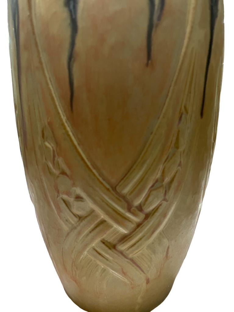 Early 20th Century Pair of Large Denbac French Art Nouveau Grès Flame Pottery Vase For Sale