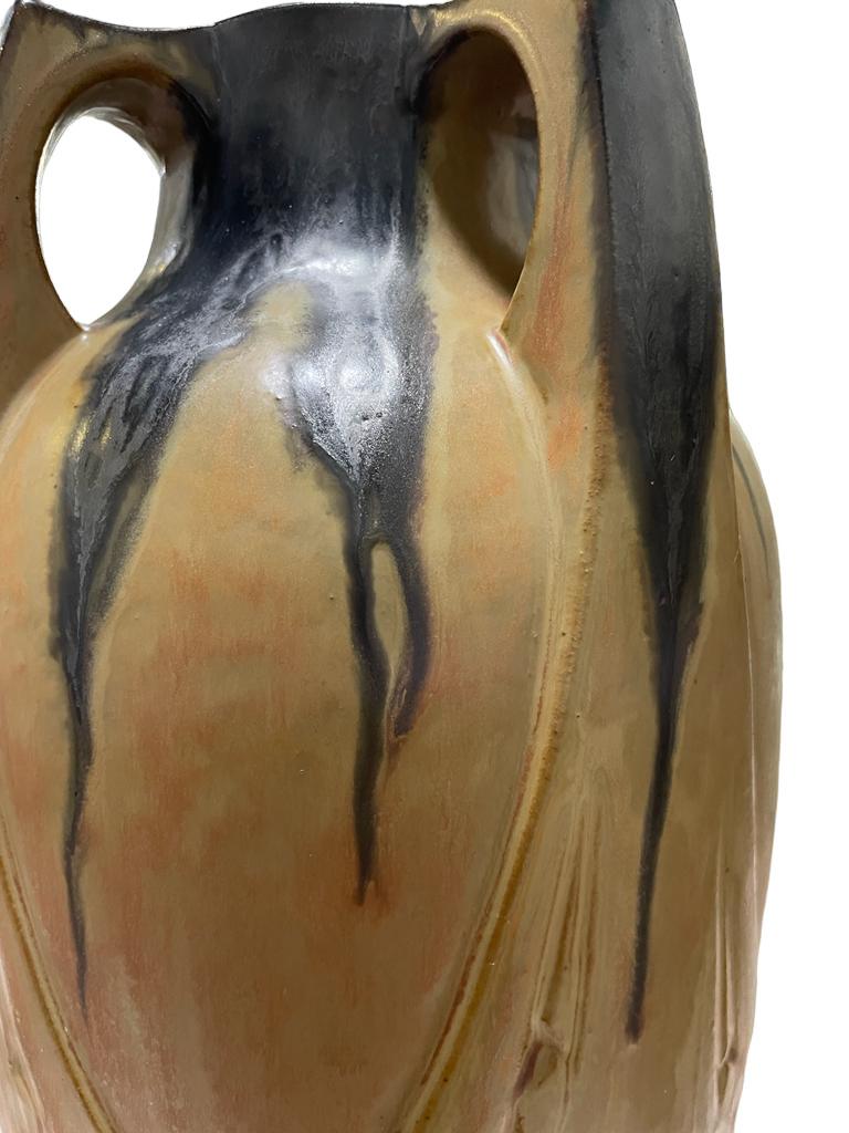 Sandstone Pair of Large Denbac French Art Nouveau Grès Flame Pottery Vase For Sale