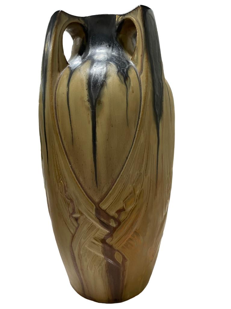 Paar große Denbac Französisch Art Nouveau Grès Flamme Keramik Vase (Sandstein) im Angebot