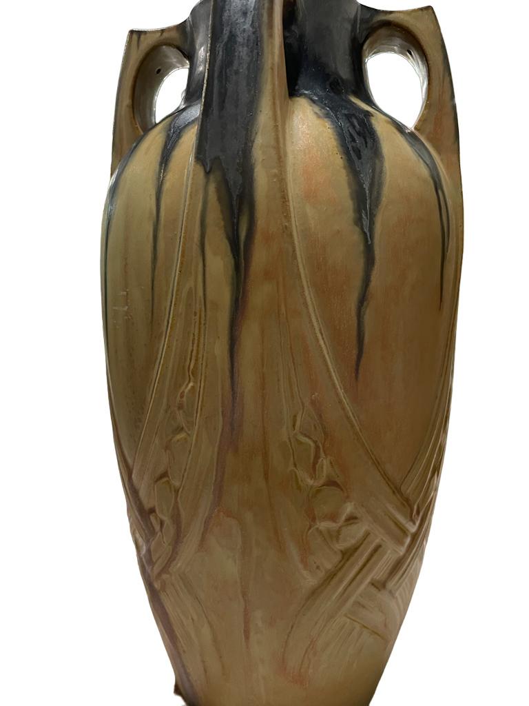 Paar große Denbac Französisch Art Nouveau Grès Flamme Keramik Vase im Angebot 1