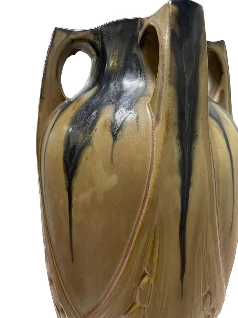 Paar große Denbac Französisch Art Nouveau Grès Flamme Keramik Vase im Angebot 2