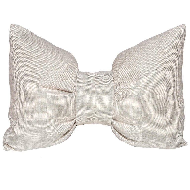 Pair of Large Designer Bow Pillows in Vintage Irish Linen Natural