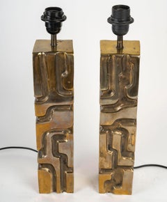 Paar große Schreibtischlampen, Bronzeskulptur, signiert von Michel Jaubert.