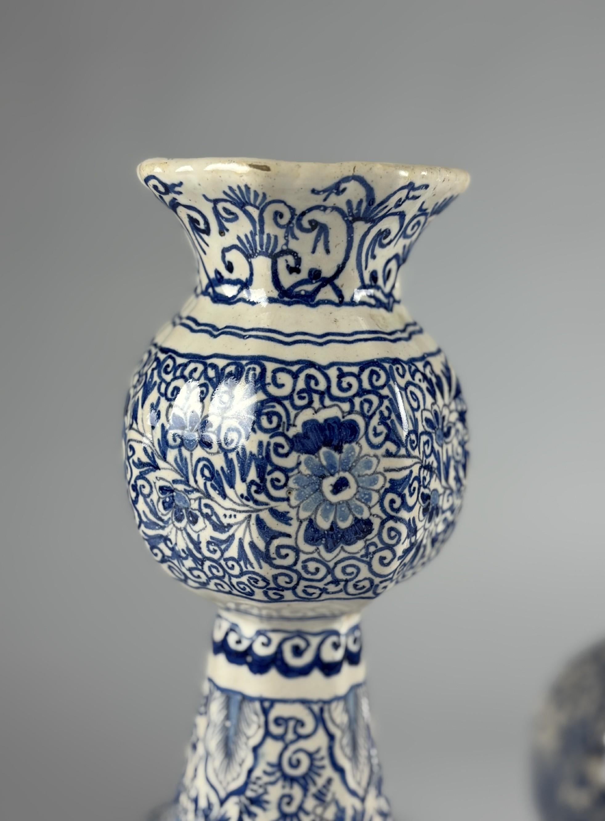 French Pair of Large Desvres Delft Knobbelvaas or Garlic Bulb Vase For Sale