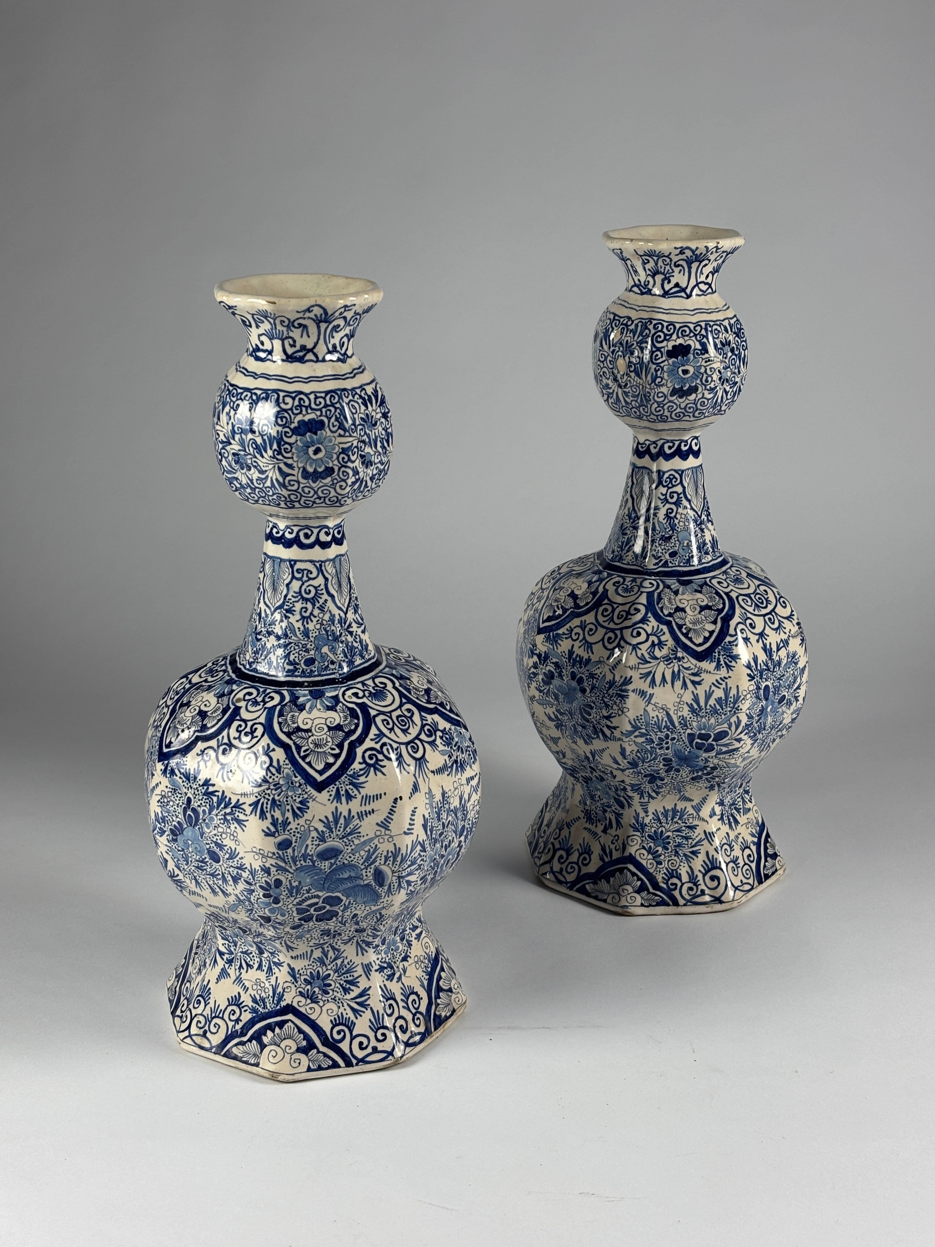 Pair of Large Desvres Delft Knobbelvaas or Garlic Bulb Vase In Good Condition For Sale In Pease pottage, West Sussex