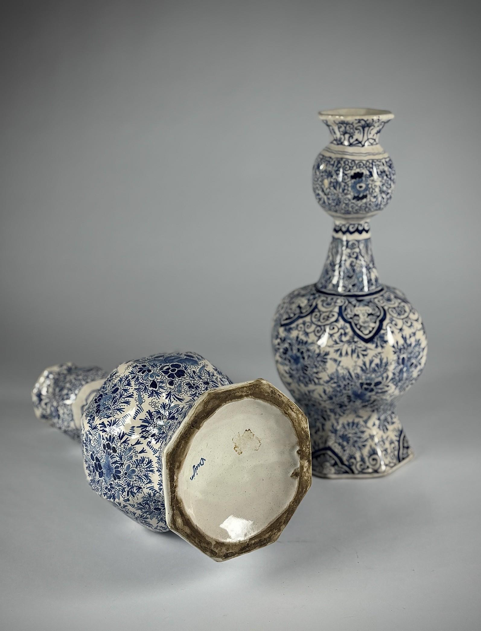 Pair of Large Desvres Delft Knobbelvaas or Garlic Bulb Vase For Sale 1